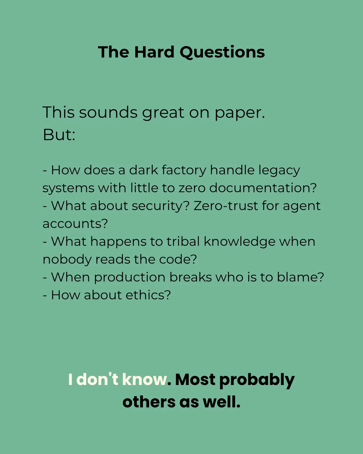 Dark Software Factory - Where specs go in and software comes out - slide 8 of 10